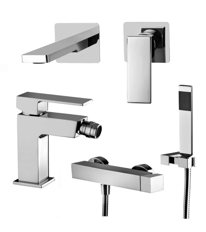 Set miscelatore lavabo 7x7 cm bocca 24 cm con bidet e esterno doccia cromato - Elle di Paffoni