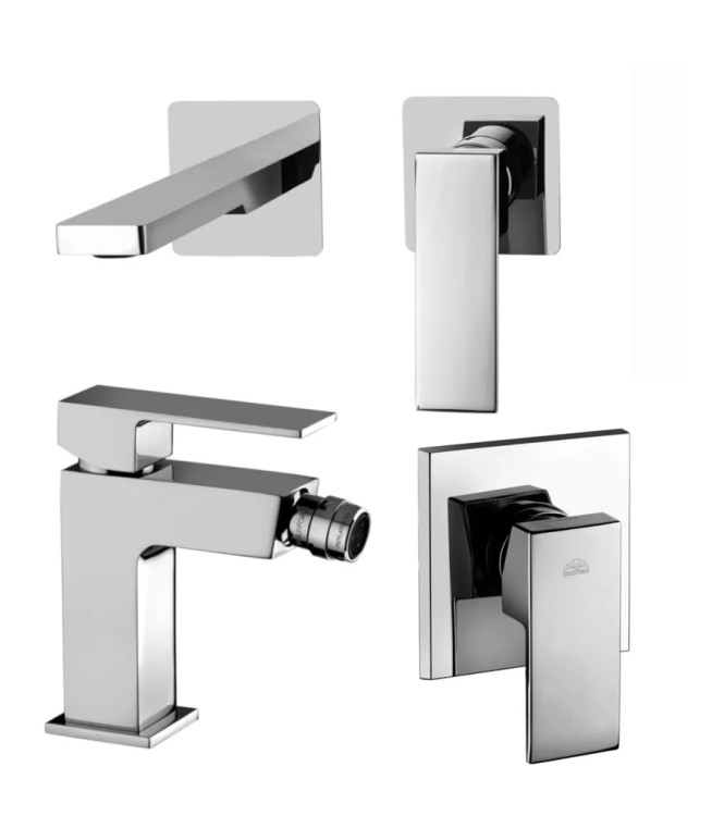 Set miscelatore lavabo 7x7 cm bocca 24 cm con bidet e incasso doccia monocomando cromato - Elle di Paffoni