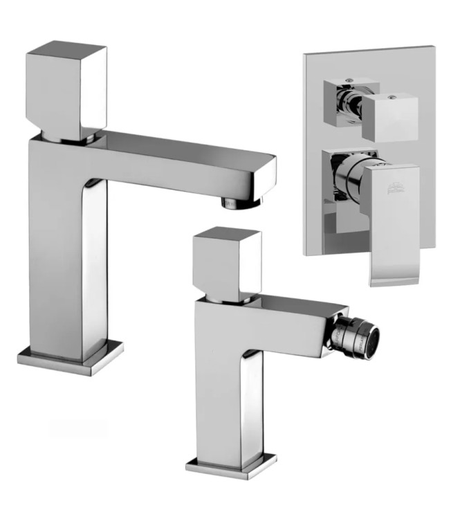 Set miscelatore lavabo e bidet con leva cubo con incasso doccia 3 vie cromato - Elle di Paffoni