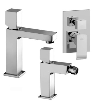 Set miscelatore lavabo e bidet con leva cubo con incasso doccia 3 vie cromato - Elle di Paffoni