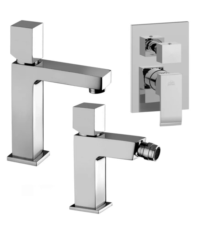 Set miscelatore lavabo medio e bidet con leva cubo con incasso doccia 3 vie cromato - Elle di Paffoni