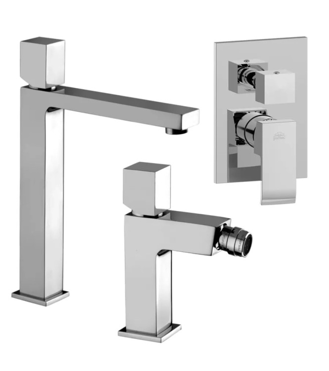 Set miscelatore lavabo prolungato e bidet con leva cubo con incasso doccia 3 vie cromato - Elle di Paffoni