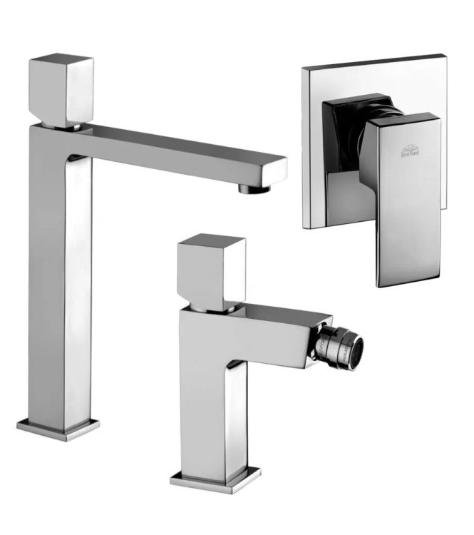 Set miscelatore lavabo prolungato e bidet con leva cubo con incasso doccia monocomando cromato - Elle di Paffoni