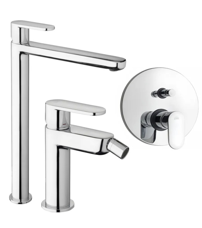 Set miscelatore lavabo prolungato e bidet con incasso doccia con deviatore cromato - Candy di Paffoni