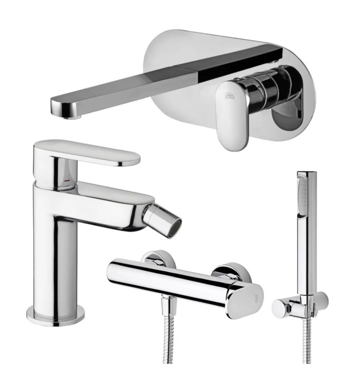 Set miscelatore lavabo bocca 20 cm con bidet ed esterno doccia cromato - Candy di Paffoni