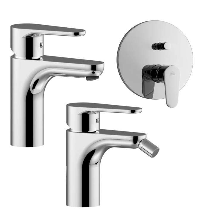 Set miscelatore lavabo e bidet con incasso doccia con deviatore cromato - Green di Paffoni