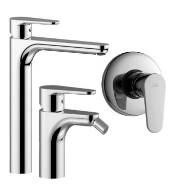 Set miscelatore lavabo prolungato e bidet con incasso doccia monocomando cromato - Green di Paffoni