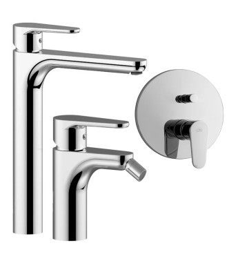 Set miscelatore lavabo prolungato e bidet con incasso doccia con deviatore cromato - Green di Paffoni