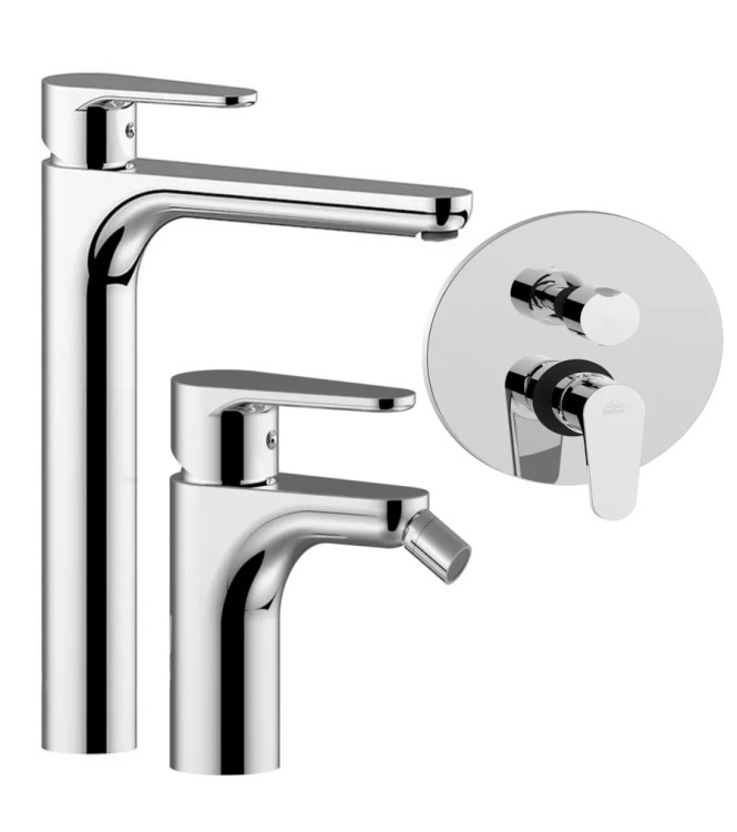 Set miscelatore lavabo prolungato e bidet con incasso doccia 3 uscite cromato - Green di Paffoni