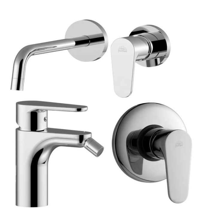 Set miscelatore lavabo con bocca 17,8 cm e bidet con incasso doccia monocomando cromato - Green di Paffoni