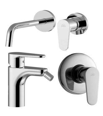 Set miscelatore lavabo con bocca 17,8 cm e bidet con incasso doccia monocomando cromato - Green di Paffoni