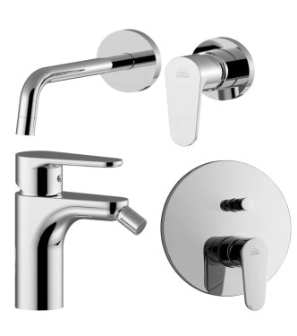 Set miscelatore lavabo con bocca 17,8 cm e bidet con incasso doccia con deviatore cromato - Green di Paffoni
