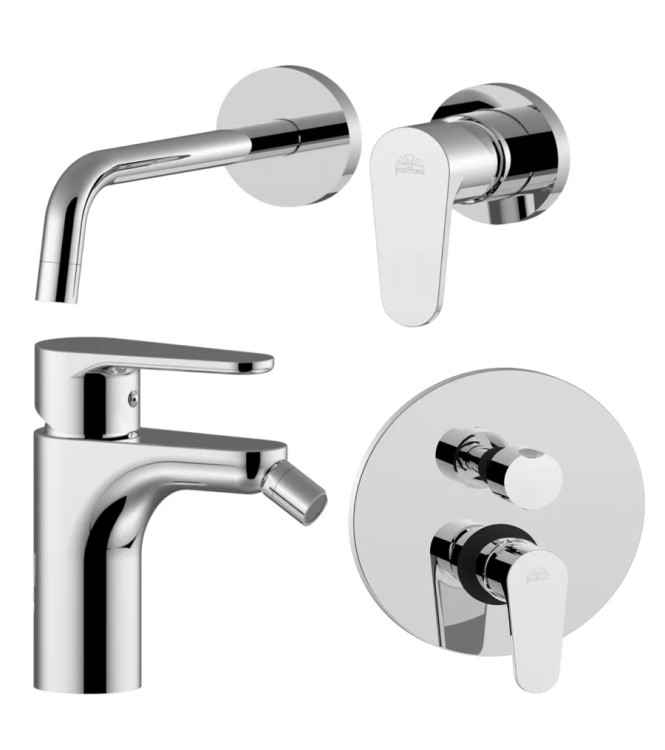 Set miscelatore lavabo con bocca 17,8 cm e bidet con incasso doccia 3 uscite cromato - Green di Paffoni