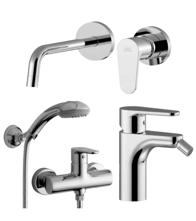 Set miscelatore lavabo con bocca 17,8 cm e bidet con esterno doccia cromato - Green di Paffoni