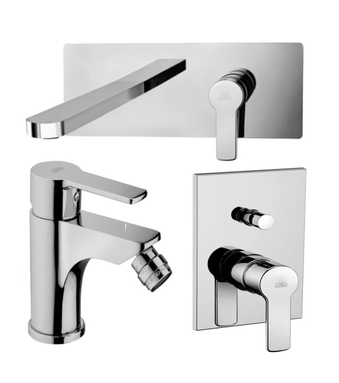 Set miscelatore lavabo bocca 15 cm e bidet con incasso doccia con deviatore cromato - Red di Paffoni