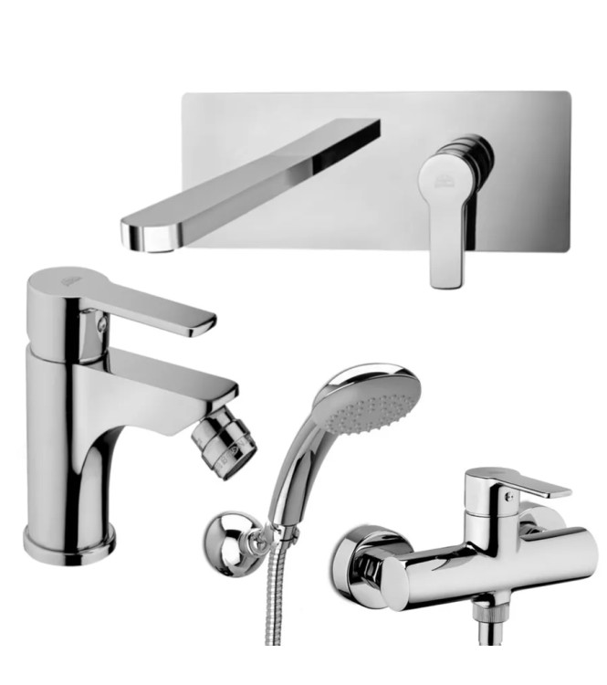 Set miscelatore lavabo bocca 15 cm e bidet con esterno doccia cromato - Red di Paffoni