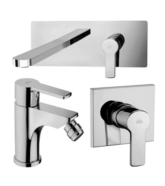 Set miscelatore lavabo bocca 24 cm e bidet con incasso doccia monocomando cromato - Red di Paffoni