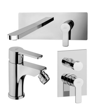 Set miscelatore lavabo bocca 24 cm e bidet con incasso doccia 3 uscite cromato - Red di Paffoni