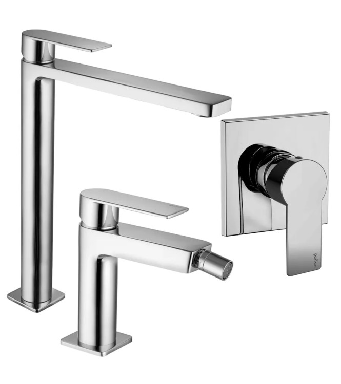 Set miscelatore lavabo prolungato e bidet con incasso doccia monocomando cromato - Tango di Paffoni