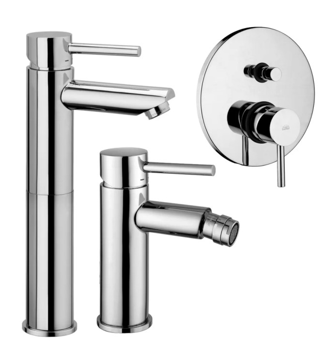Set miscelatore lavabo prolungato e bidet con incasso doccia con deviatore cromato - Stick di Paffoni