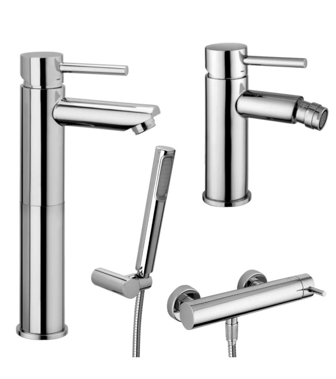 Set miscelatore lavabo prolungato e bidet con esterno doccia cromato - Stick di Paffoni