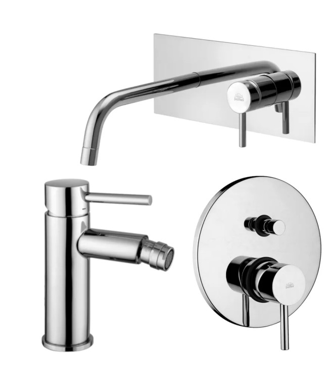Set miscelatore lavabo bocca 12,3 cm con bidet ed incasso doccia con deviatore cromato - Stick di Paffoni