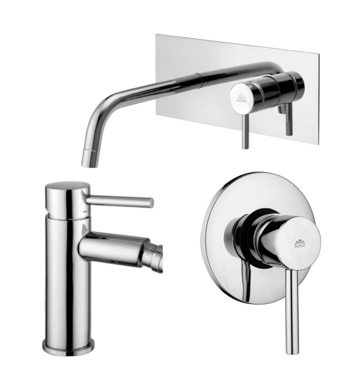Set miscelatore lavabo bocca 24,8 cm con bidet ed incasso doccia moncomando cromato - Stick di Paffoni