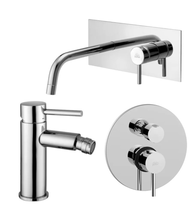 Set miscelatore lavabo bocca 24,8 cm con bidet ed incasso doccia 2 uscite cromato - Stick di Paffoni