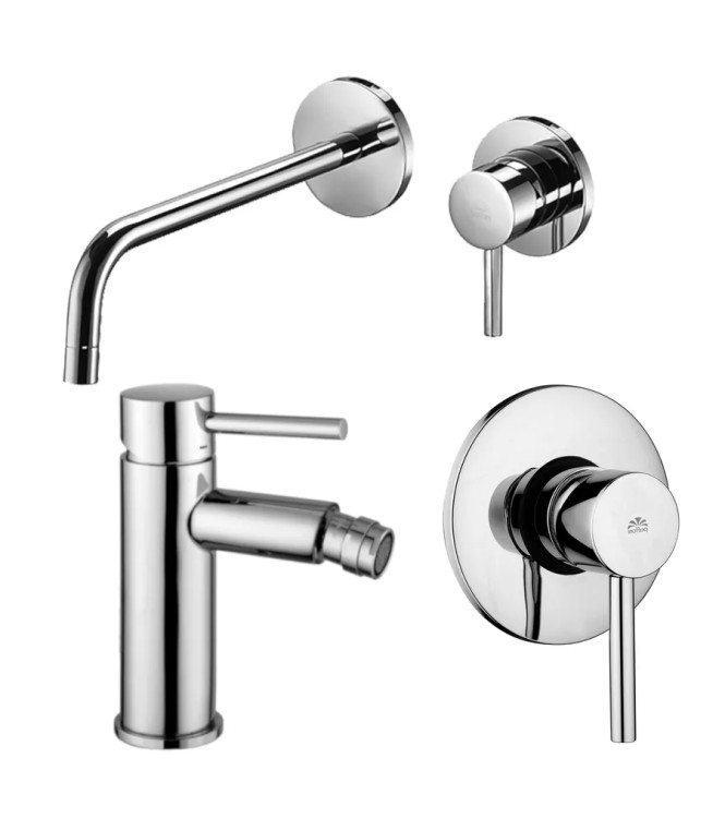 Set miscelatore lavabo Ø 7 cm bocca 12,3 cm con bidet ed incasso doccia monocomando cromato - Stick di Paffoni
