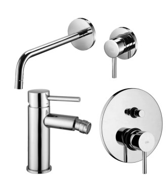 Set miscelatore lavabo Ø 7 cm bocca 24,8 cm con bidet ed incasso doccia con deviatore cromato - Stick di Paffoni