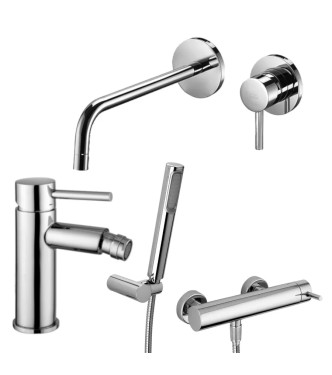 Set miscelatore lavabo Ø 7 cm bocca 24,8 cm con bidet ed esterno doccia cromato - Stick di Paffoni