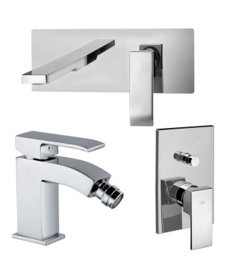 Set miscelatore incasso lavabo bocca 20 cm e bidet con incasso doccia con deviatore cromato - Level di Paffoni
