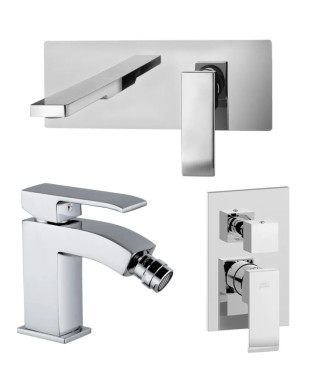 Set miscelatore incasso lavabo bocca 20 cm e bidet con incasso doccia 2 uscite cromato - Level di Paffoni