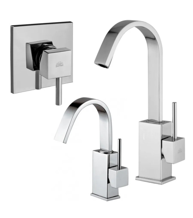 Set miscelatore lavabo e bidet con canna orientabile ed incasso doccia moncomando con leva asta cromato - Level di Paffoni