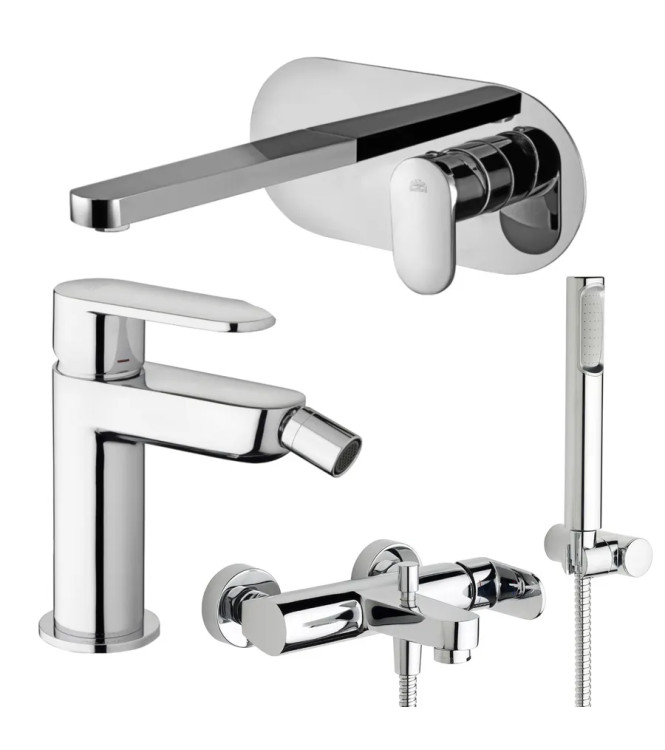 Set miscelatore lavabo bocca 24,5 cm con bidet ed esterno vasca cromato - Candy di Paffoni