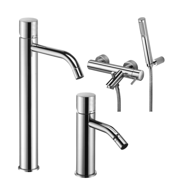 Set miscelatore lavabo prolungato e bidet senza leva con esterno doccia/vasca con supporto cromato - Light di Paffoni
