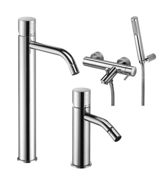 Set miscelatore lavabo prolungato e bidet senza leva con esterno doccia/vasca con supporto cromato - Light di Paffoni