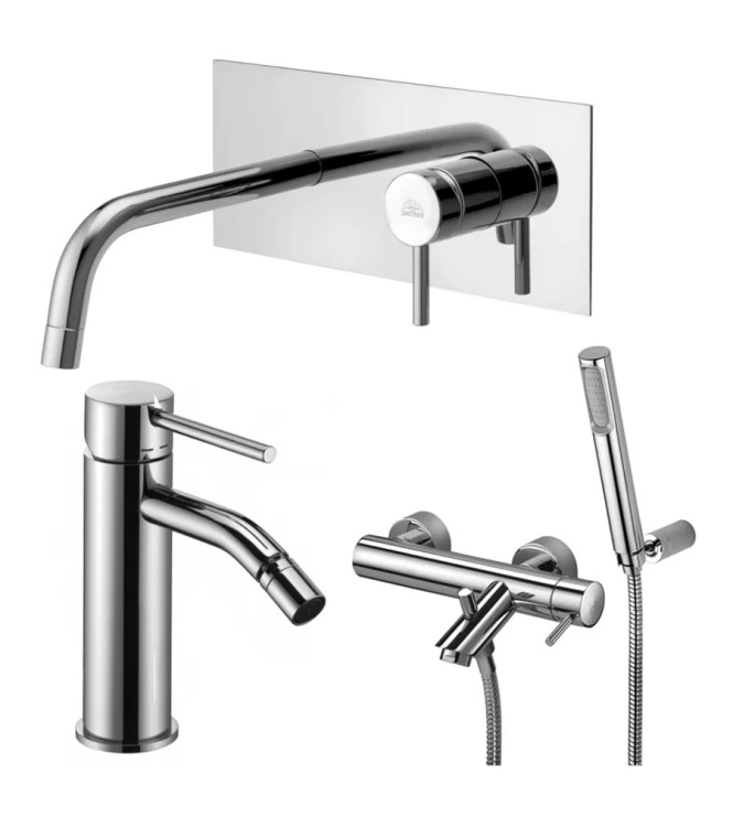 Set miscelatore incasso lavabo acciaio inox 12,3cm con bidet ed esterno doccia/vasca con supporto cromato - Light di Paffoni