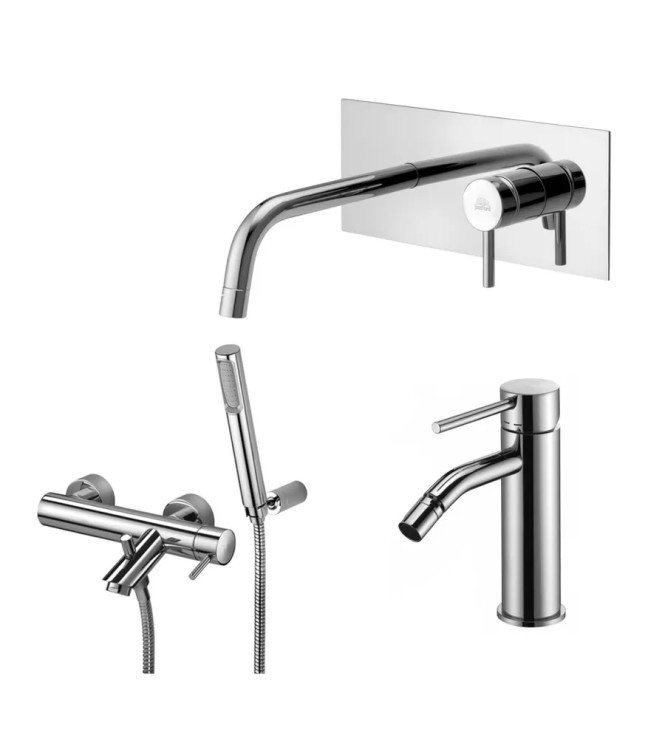 Set miscelatore incasso lavabo acciaio inox 17,8cm con bidet ed esterno doccia/vasca con supporto cromato - Light di Paffoni