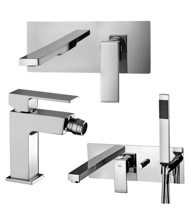 Set miscelatore lavabo 25x10 cm bocca 15 cm con bidet e incasso vasca cromato - Elle di Paffoni