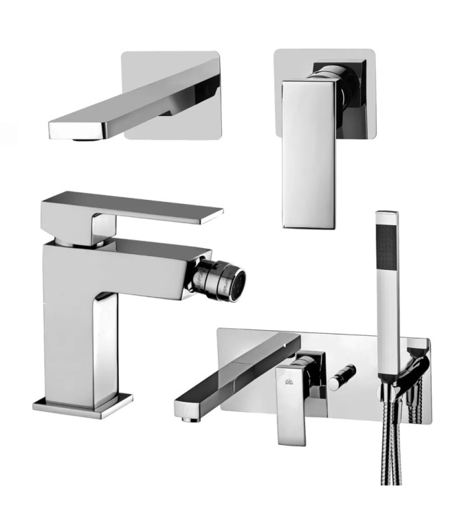 Set miscelatore lavabo 7x7 cm bocca 15 cm con bidet e incasso vasca cromato - Elle di Paffoni