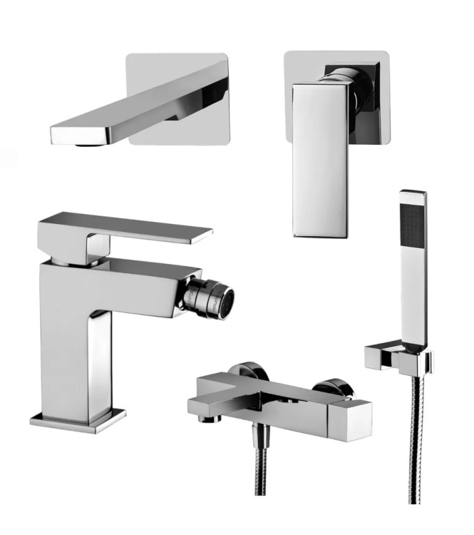 Set miscelatore lavabo 7x7 cm bocca 20 cm con bidet e esterno vasca cromato - Elle di Paffoni