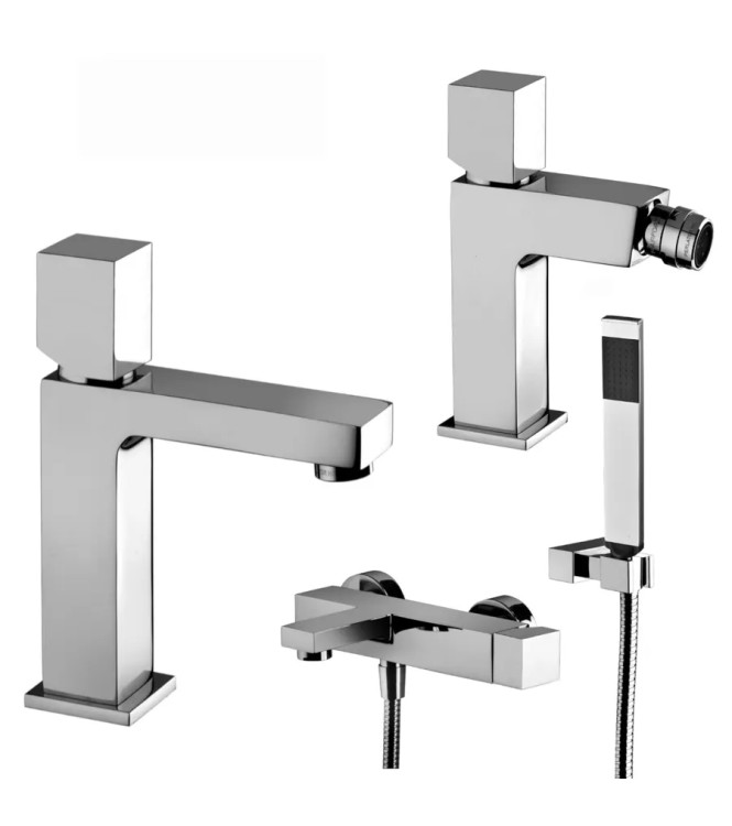 Set miscelatore lavabo e bidet con leva cubo con esterno vasca cromato - Elle di Paffoni