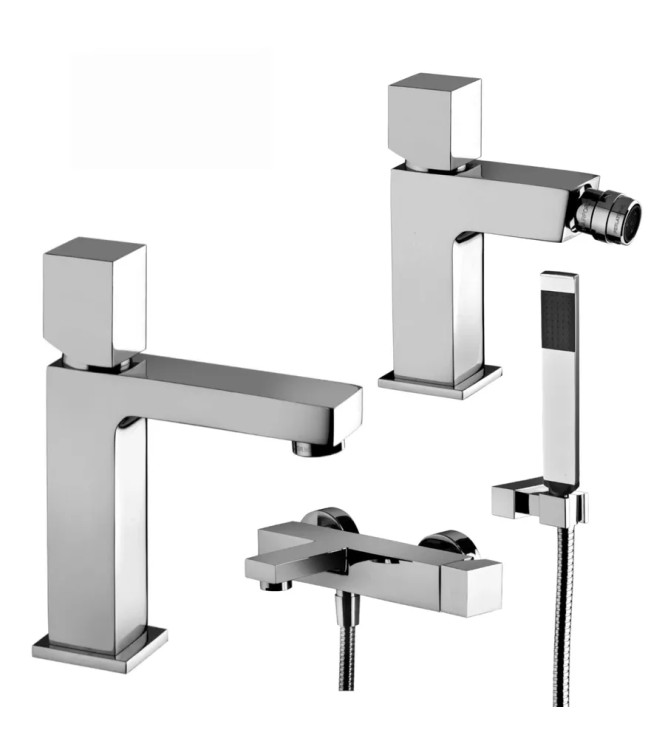 Set miscelatore lavabo medio e bidet con leva cubo con esterno vasca cromato - Elle di Paffoni