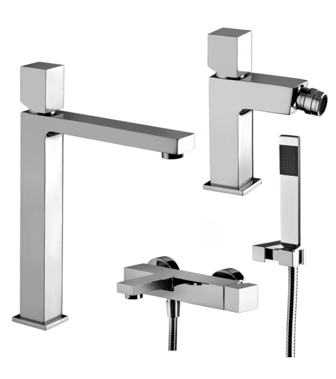 Set miscelatore lavabo prolungato e bidet con leva cubo con esterno vasca cromato - Elle di Paffoni