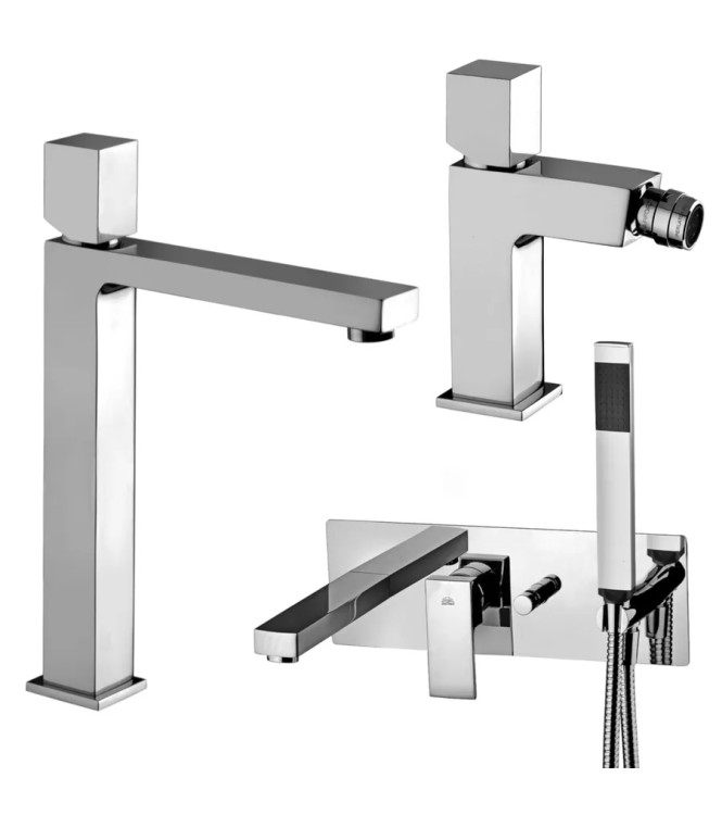 Set miscelatore lavabo prolungato e bidet con leva cubo con incasso vasca cromato - Elle di Paffoni