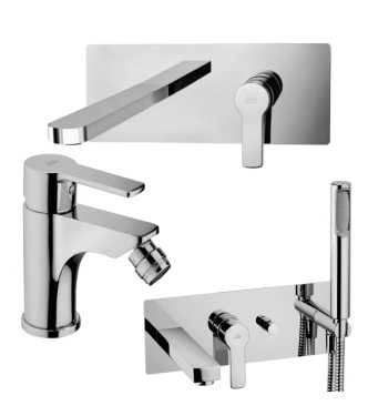 Set miscelatore lavabo bocca 24 cm e bidet con incasso vasca cromato - Red di Paffoni