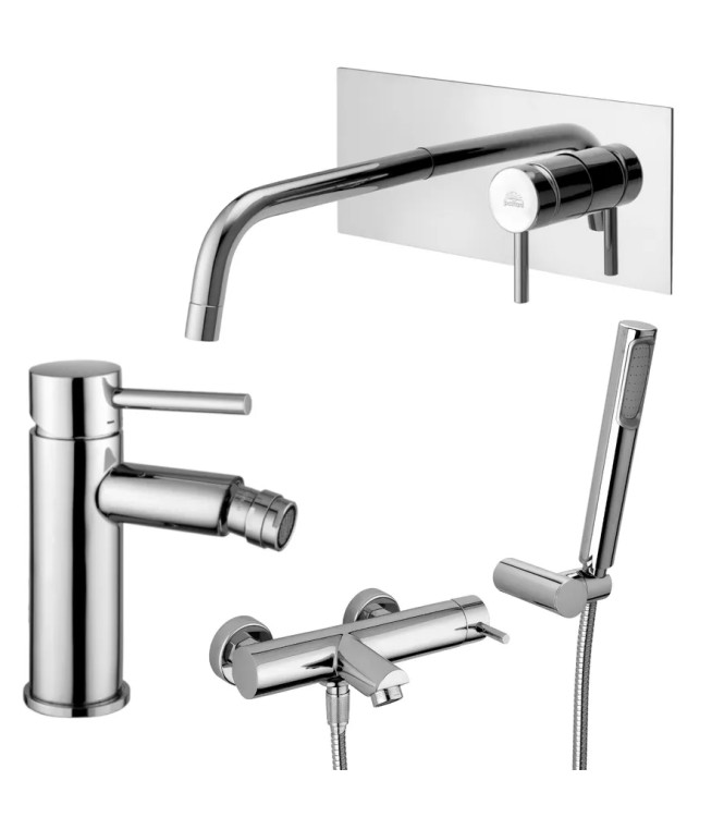 Set miscelatore lavabo bocca 24,8 cm con bidet ed esterno vasca cromato - Stick di Paffoni