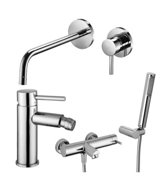 Set miscelatore lavabo Ø 7 cm bocca 17,8 cm con bidet ed esterno vasca cromato - Stick di Paffoni