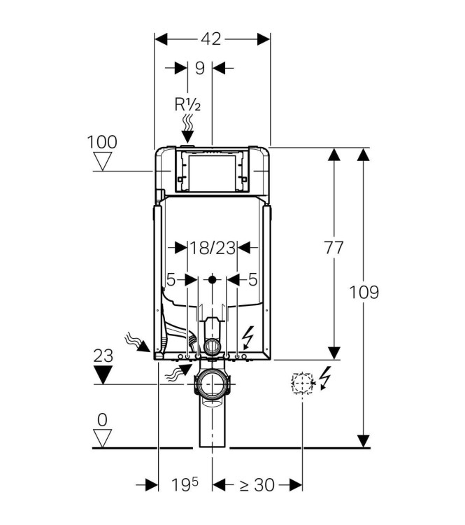 Geberit Sigma 8 Combifix Italia Cassetta di Scarico WC Sospeso da Incasso COD 110.790.00.1